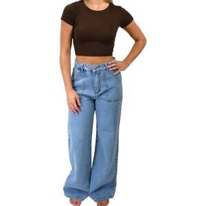 NEW EASLEY take it easy wide leg jeans with patch pockets in light blue denim
